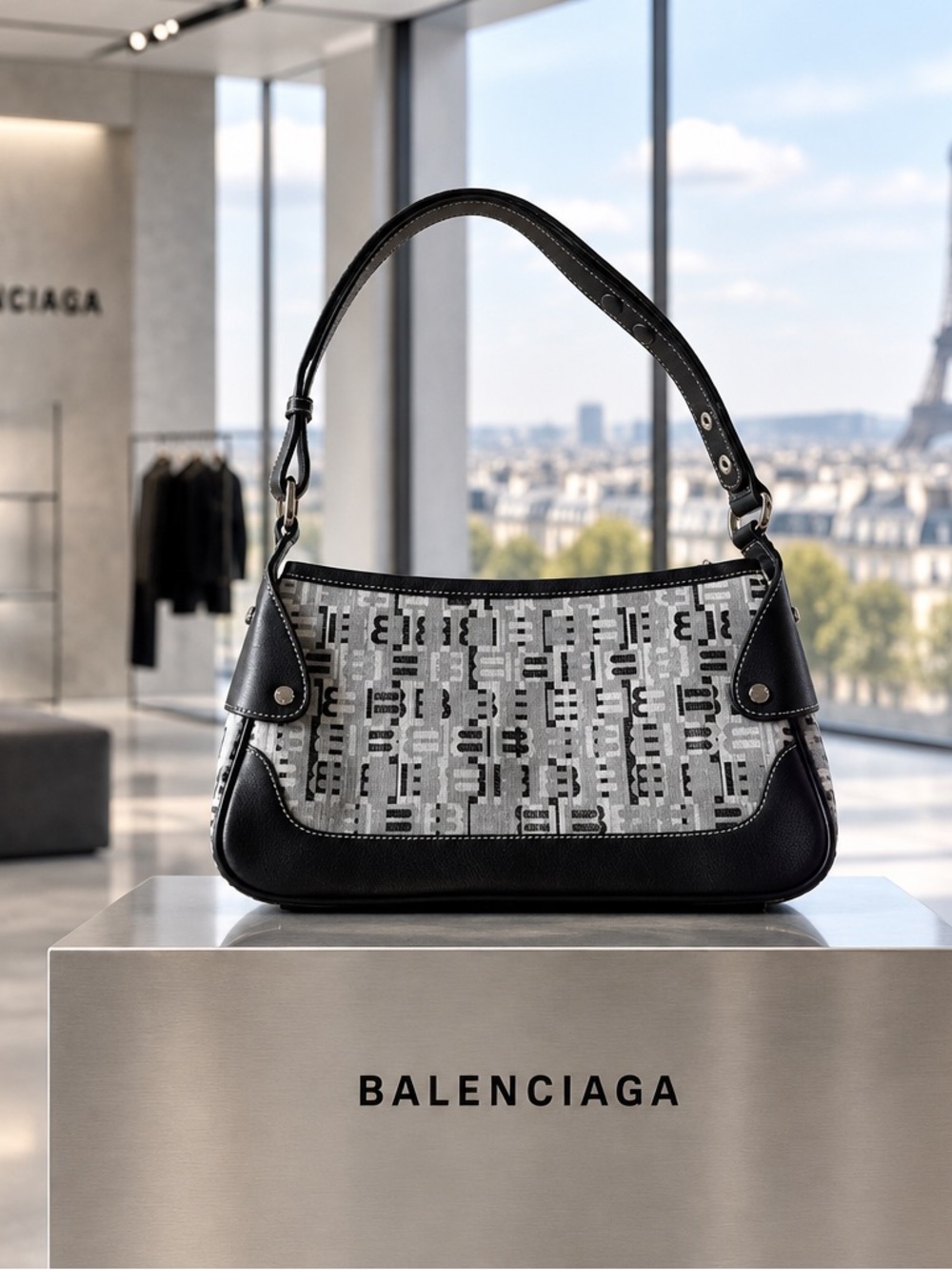Vintage Balenciaga Paris BB
Monogram Canvas Shoulder Hobo Bag - Picture 3 of 7